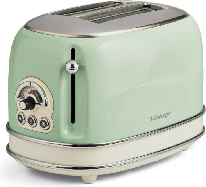 Prajitor de paine Ariete VINTAGE 0155/04, 810W, 2 felii, 3 functii, 6 trepte, Tava firimituri detasabila, Verde