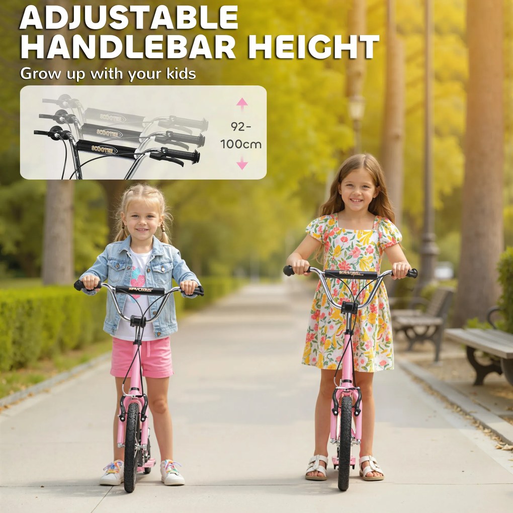 HOMCOM Trotinetă pentru copii de la 5 ani cu roți mari Ghidon reglabil mânere de frână și suport oțel roz | Aosom Romania