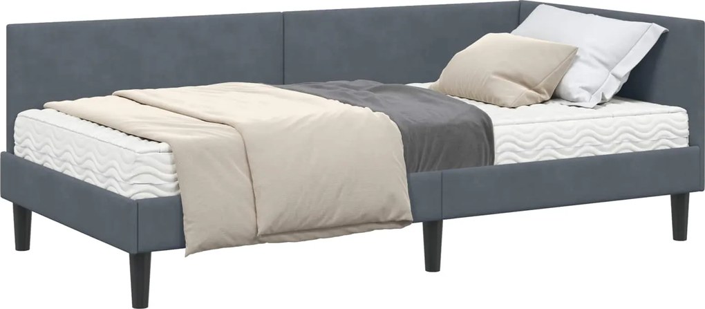 vidaXL Cadru de pat colțar cu saltea Altele Manual 2 pcs Gri Catifea