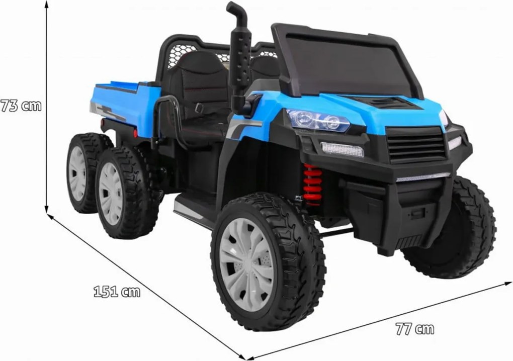 Masinuta Electrica cu acumulator pentru copii NOVOKIDS™ Farmer Beast Buggy, 6 roti, 2 locuri, Cu remorca si faruri luminoase, Roti din Cauciuc EVA,