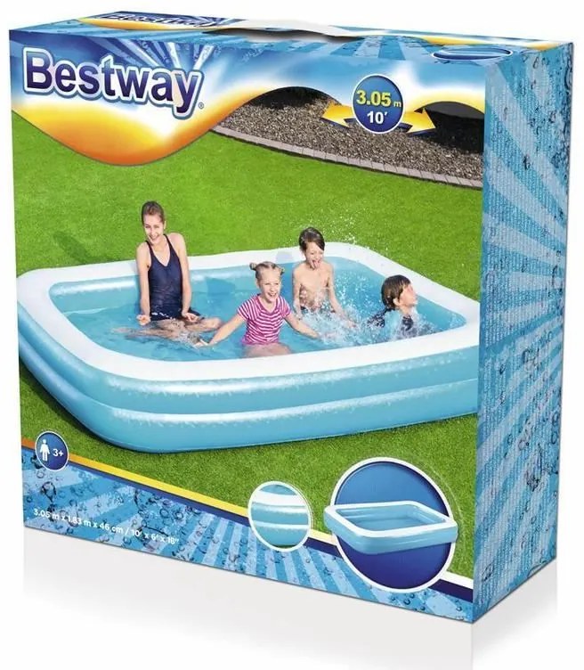 Piscina gonflabila pentru copii, dreptunghiulara, albastru, 305x183x46 cm, bestway family