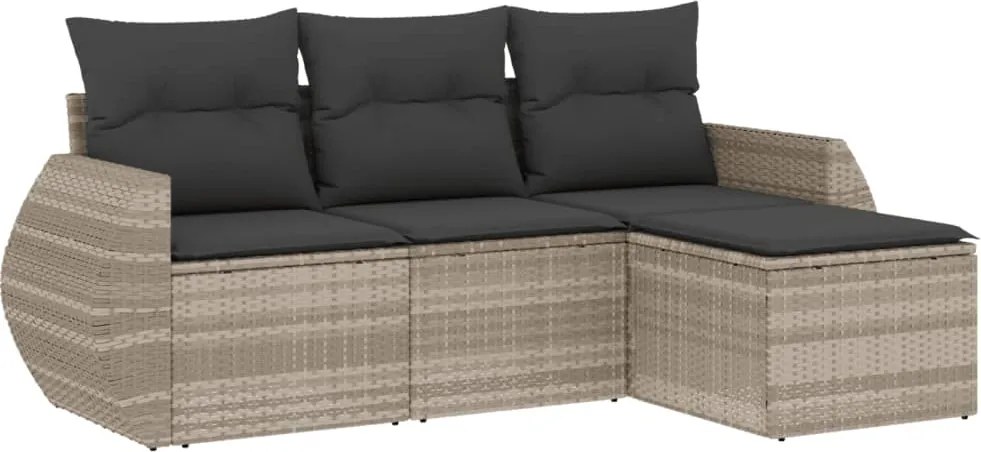 vidaXL Set canapea de grădină cu perne, 4 piese, gri deschis poliratan