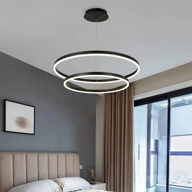 Lustra LED Cu Telecomanda, 2 cercuriNegru, 120w