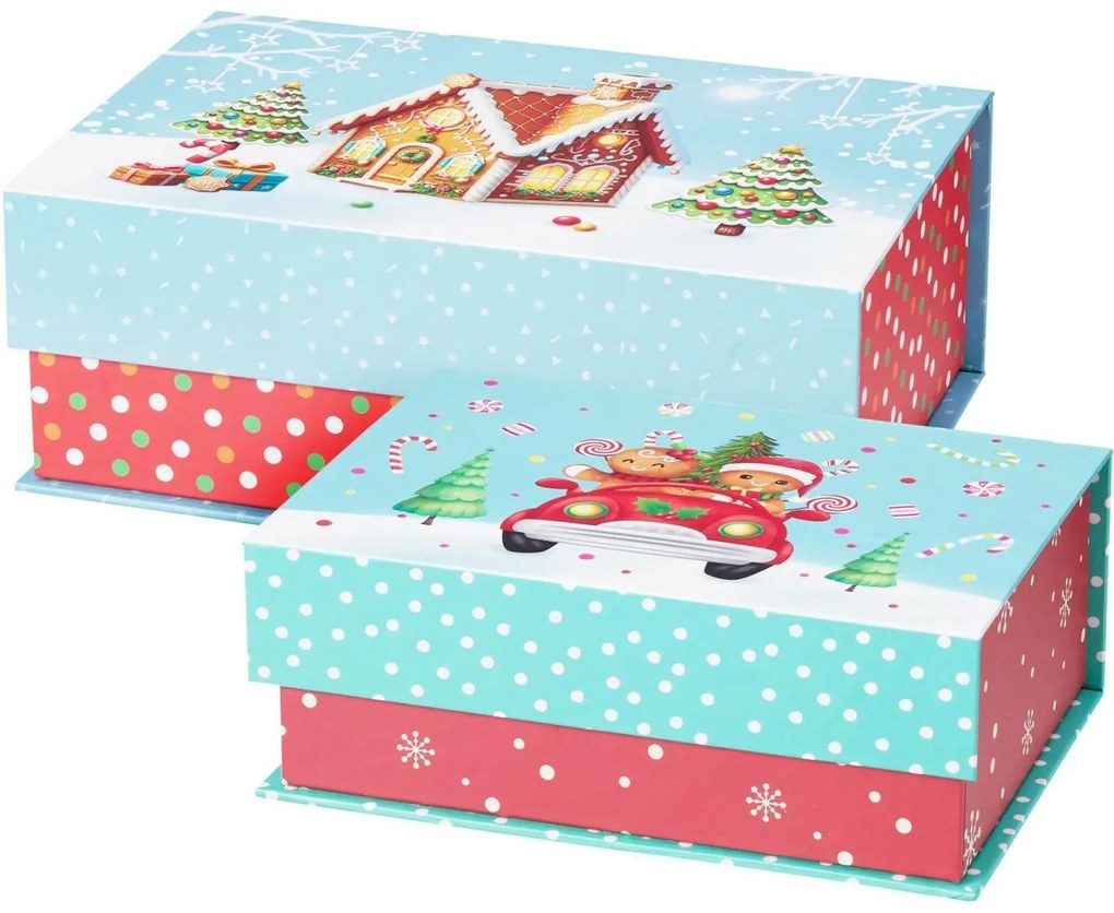 Set de 2 cutii de Crăciun Cookieman cu buline