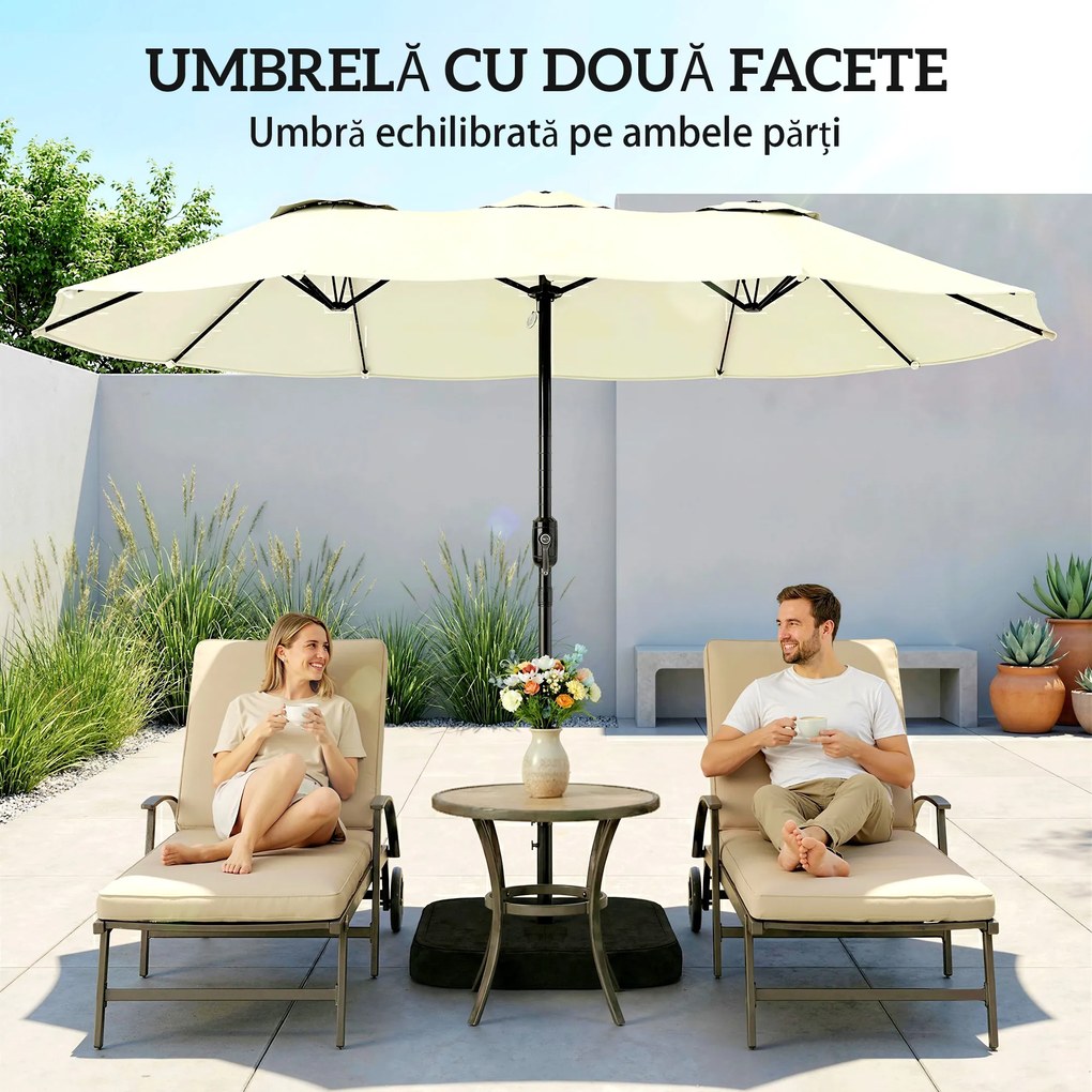 Outsunny Umbrelă Dublă de Grădină 3x1.5 m, Umbrelă de Exterior cu Sac de Nisip, Anti UV 50+, Bej | Aosom Romania