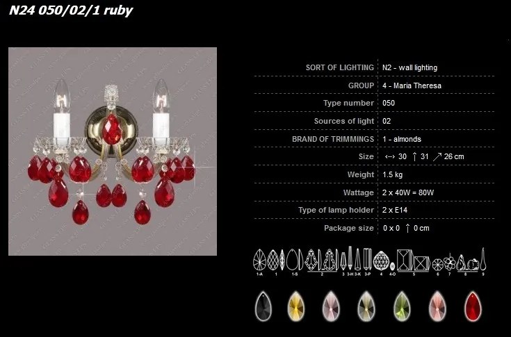Aplica Maria Theresa cristal Bohemia N24 050/02/1 ruby