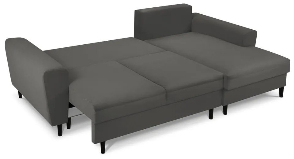 Colțar gri închis extensibil, cu spațiu de depozitare cu tapițerie din catifea reiată (cu colț pe partea dreaptă, cu șezlong) Kyoto – Cosmopolitan Design