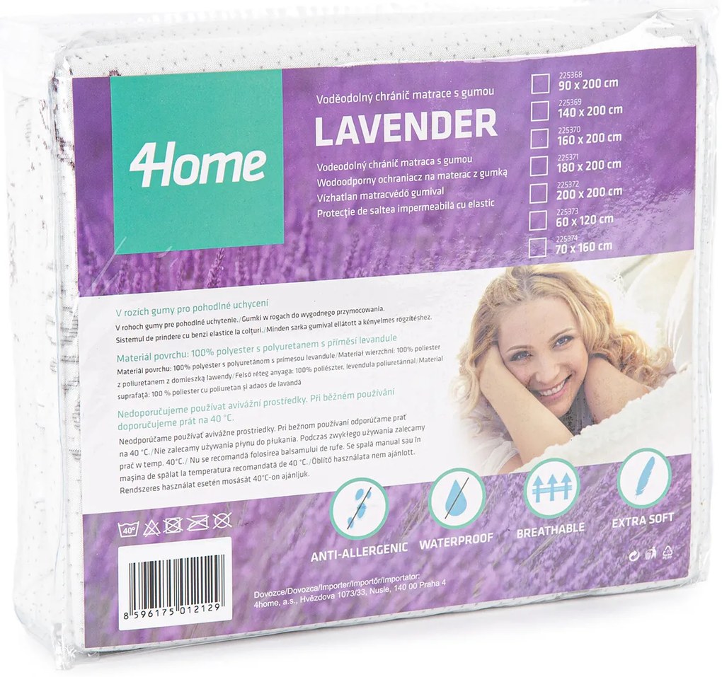 Protecție impermeabilă pentru saltea 4Home Lavender cu elastic , 90 x 200 cm, 90 x 200 cm