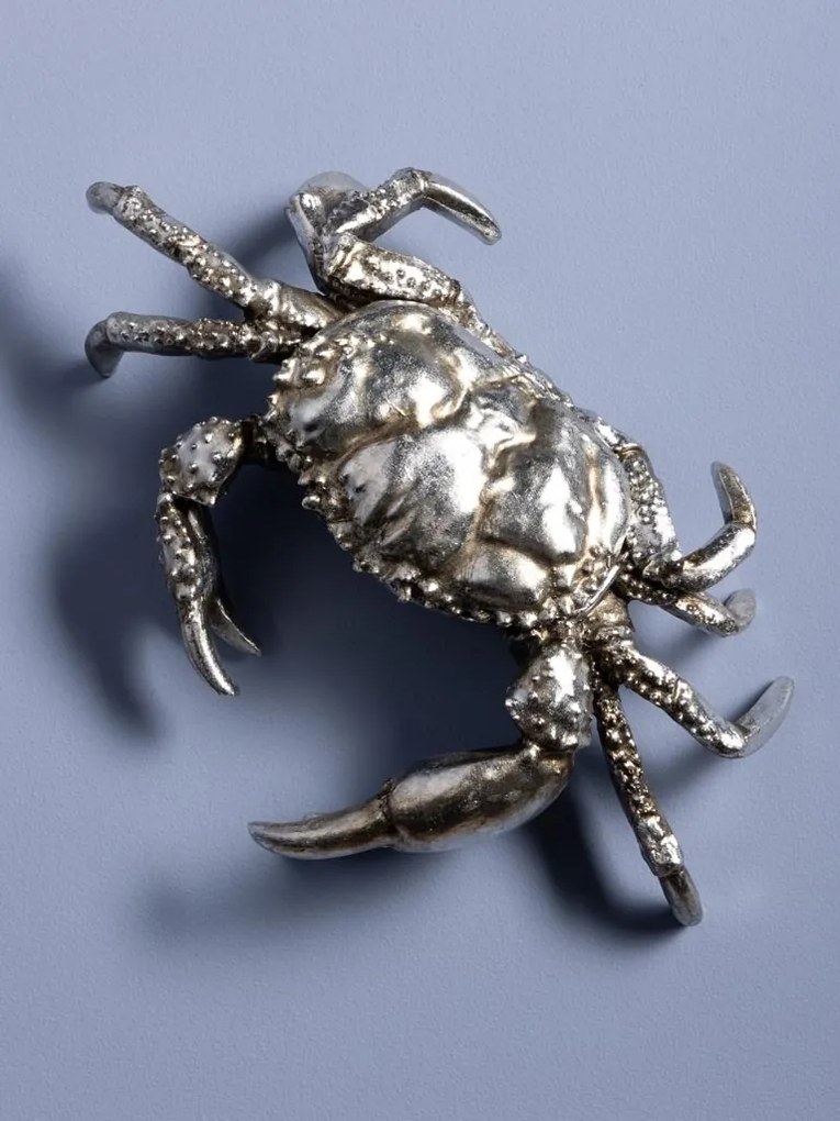 Cutie decorativă din rășină argintie în formă de crab, capac detașabil, finisaj antichizat, 7 x 28,5 x 18,5 cm, „Océane”