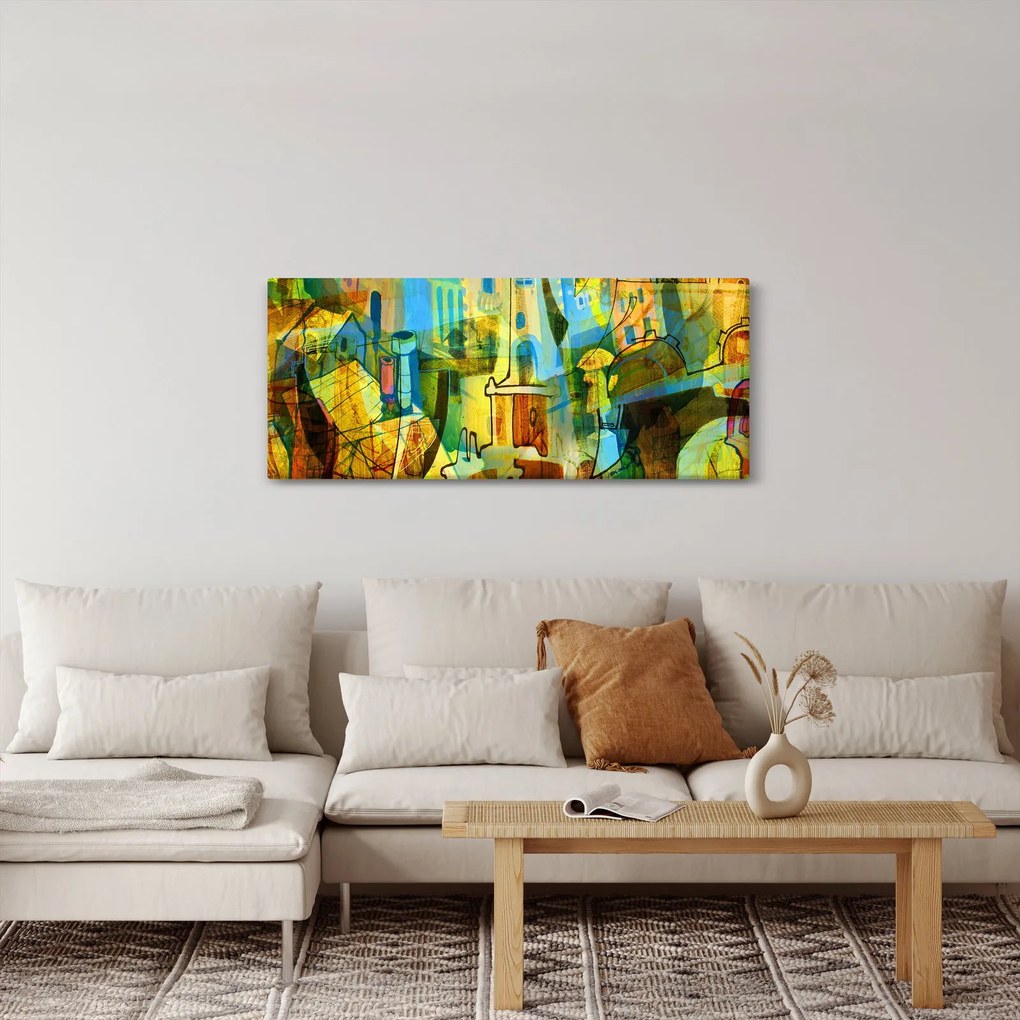 Tablou - Arhitectură, abstractizare cubistă (120x50 cm)