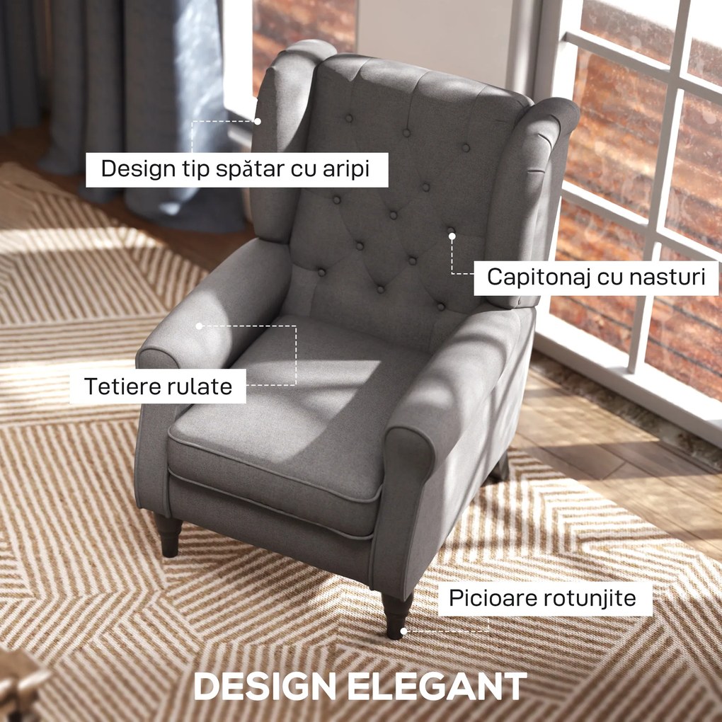 HOMCOM Fotoliu de Living Stil Francez cu Perne Detașabile Gri | Aosom Romania