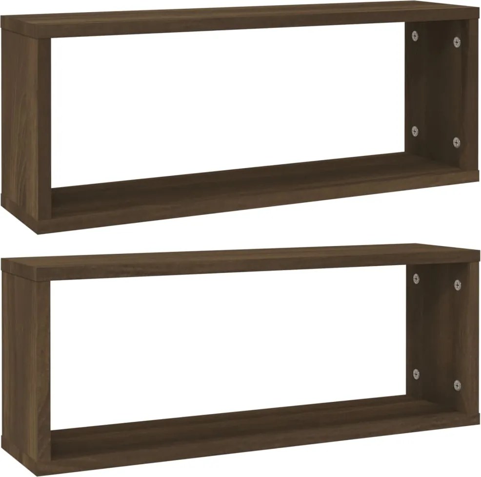 vidaXL Rafturi de perete cub, 2 buc., stejar maro, 60x15x23 cm, lemn