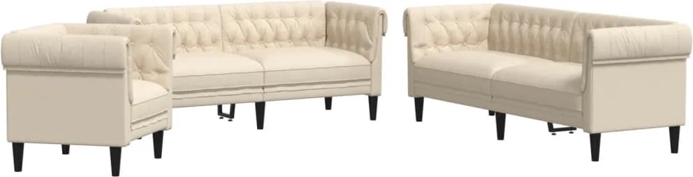 vidaXL Set de canapele, 3 piese, crem, material