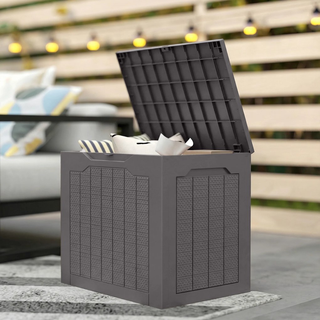 Outsunny Cufăr de Grădină cu Mânere, Container Unelte Impermeabil, 56x41x50 cm, Maro | Aosom Romania