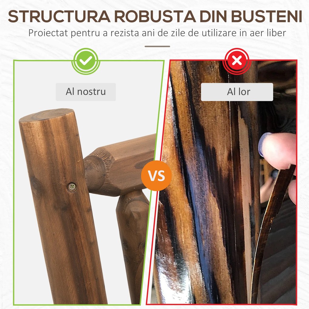 Outsunny Banca tip Leagan cu 2 locuri din Lemn de Brad, Design Rustic, pentru Exterior, 112x67x93cm, Greutate Maxima 250 kg
