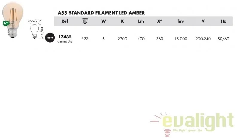 Bec E27 STANDARD LED AMBER 5W 2200K DIMABLE 17432