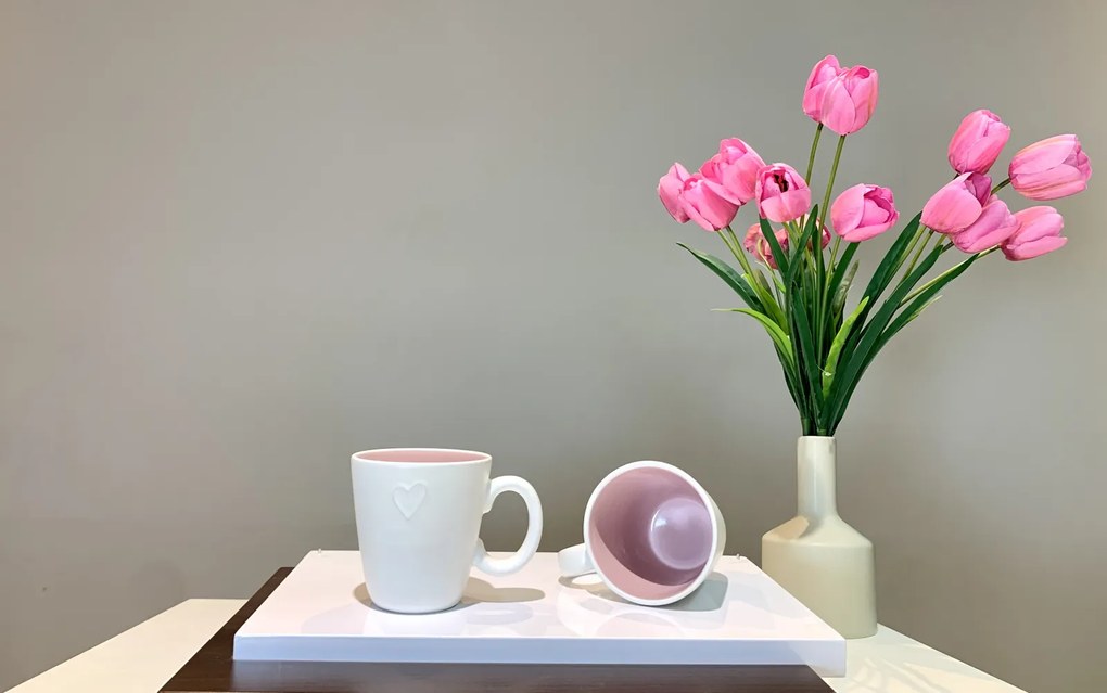 Cana Ceramica LOVE White 400 ml Roz Deschis