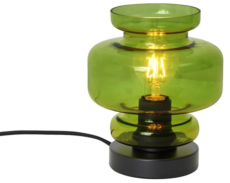 Lampă de masă retro neagră cu sticlă verde - Denise