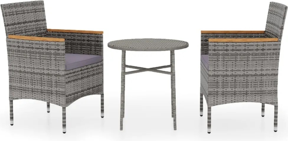 vidaXL Set mobilier de grădină, 3 piese, gri, poliratan