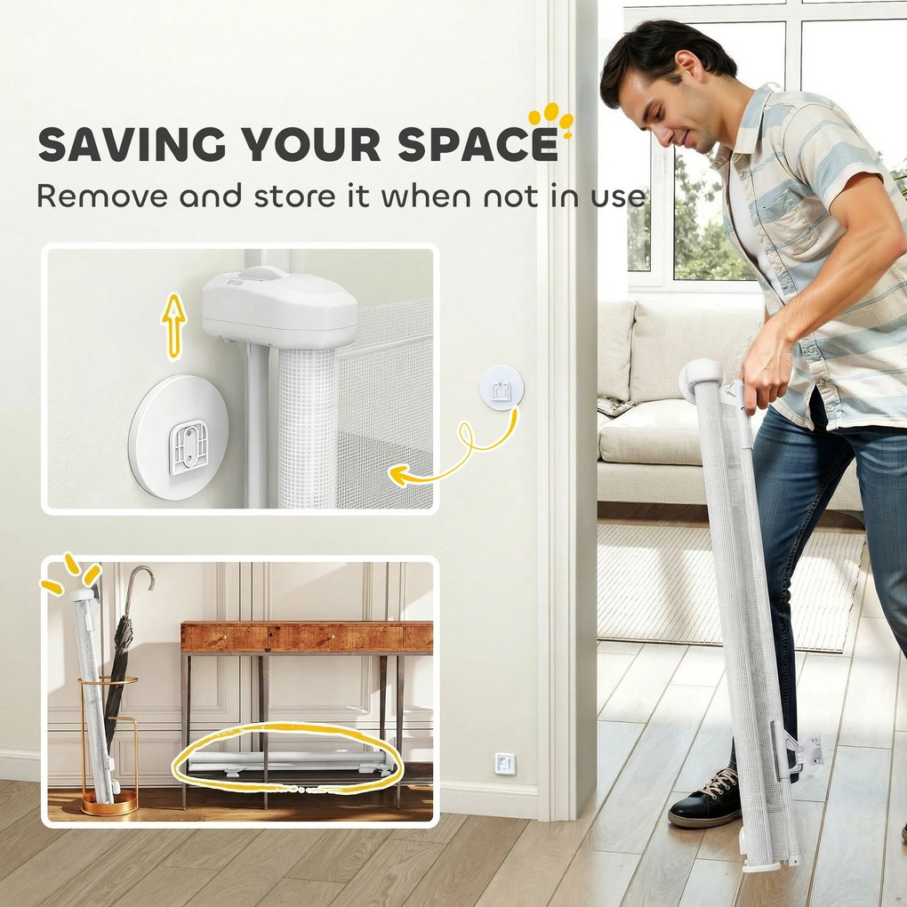 PawHut Barieră de protecție pentru scări Poartă de protecție pentru uși Extensibilă 0-140 cm cu operare cu o singură mână pentru animale de companie pentru scări uși Alb | Aosom Romania
