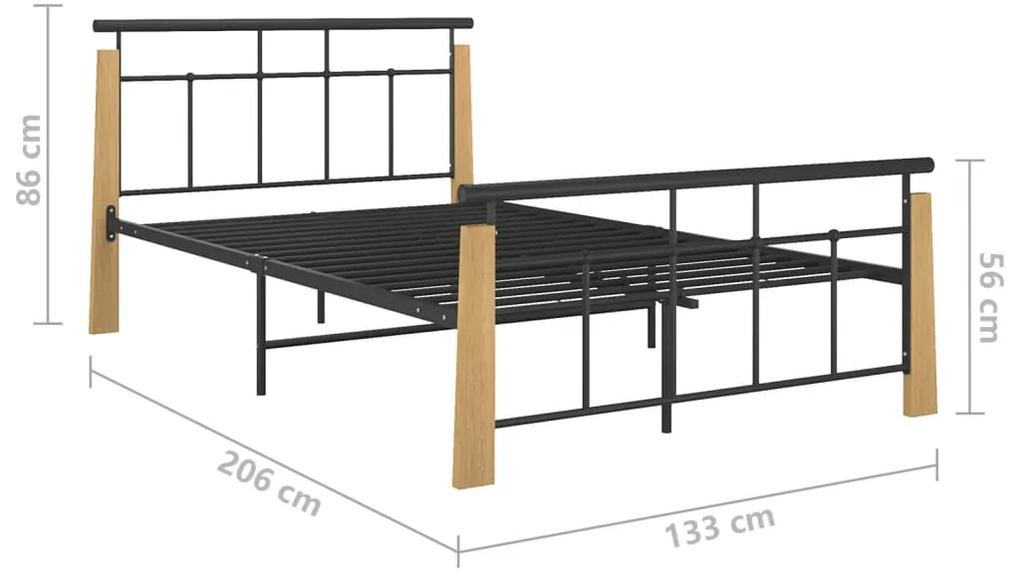 Cadru de pat, 120x200 cm, metal si lemn masiv de stejar Maro deschis, 120 x 200 cm