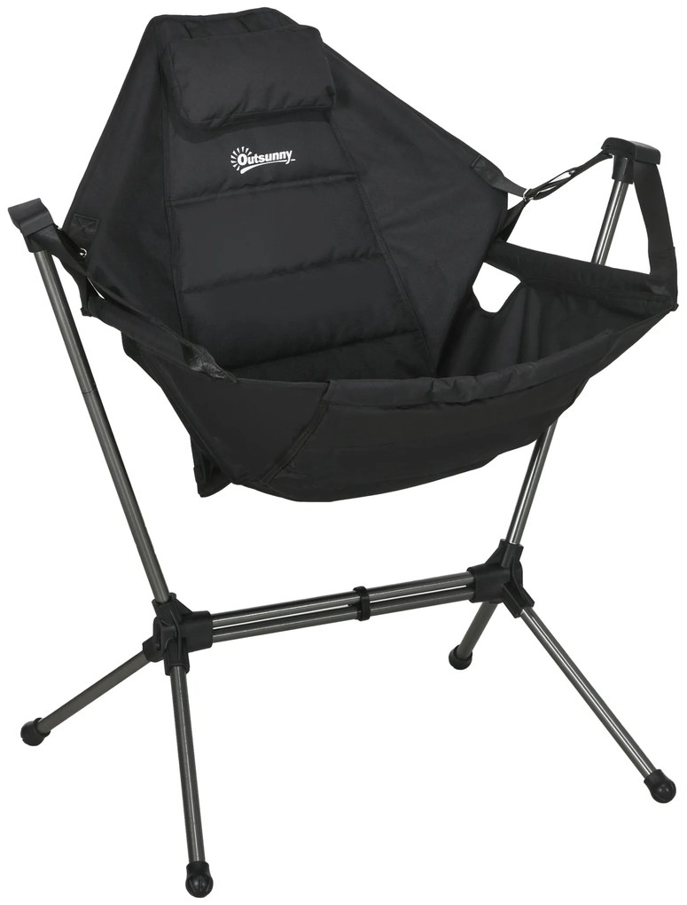 Outsunny Scaun balansoar de camping, pliabil, spătar reglabil, cadru de aluminiu, 54 x 100 x 101cm, Negru | Aosom Romania