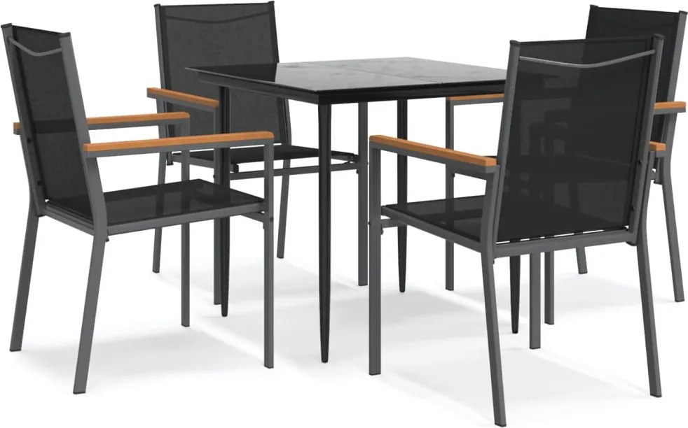 vidaXL Set mobilier de grădină, 5 piese, negru, textilenă și oțel