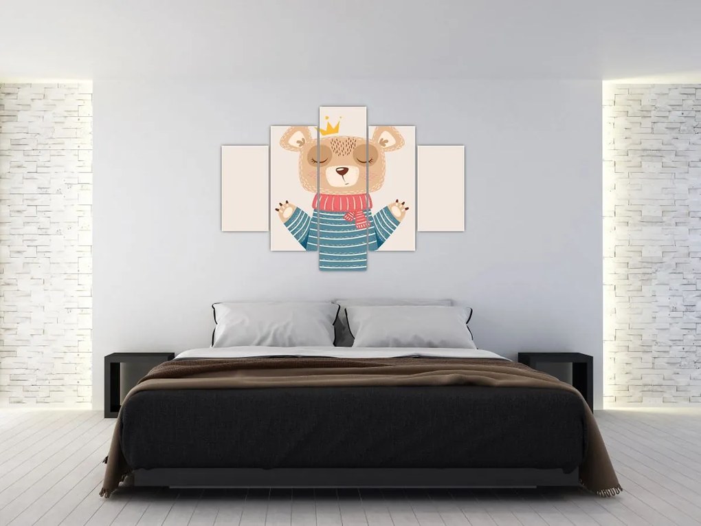 Tablou - Bej ursuleț de pluș cu coroană (150x105 cm)