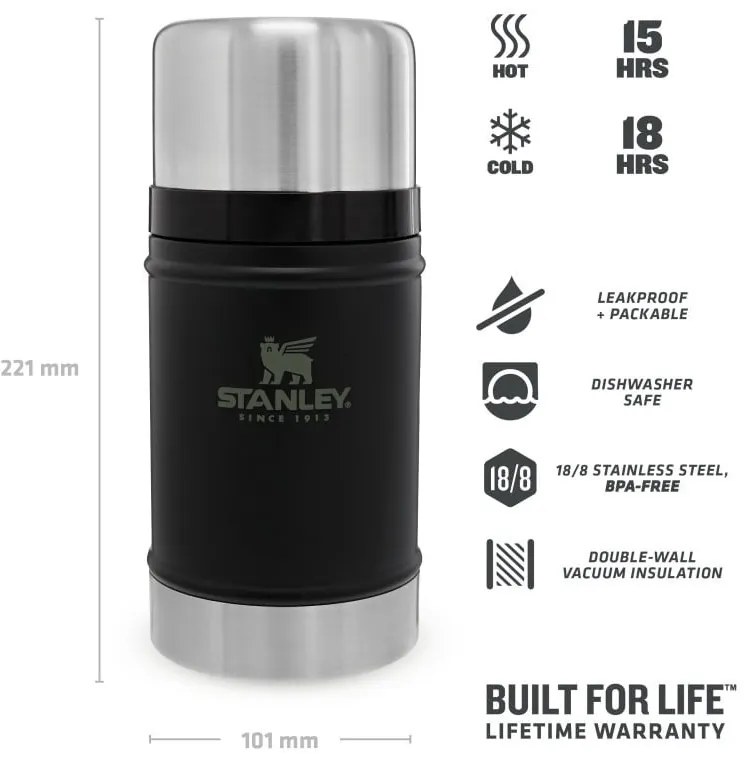 Termos negru pentru mâncare din oțel inoxidabil 700 ml Legendary Classic Black – Stanley