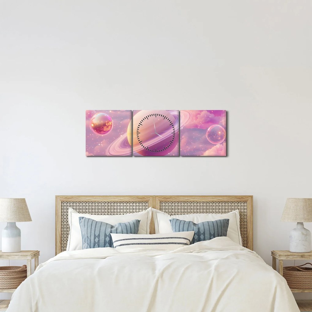 Tablou - Planetă roz (cu ceas) (90x30 cm)