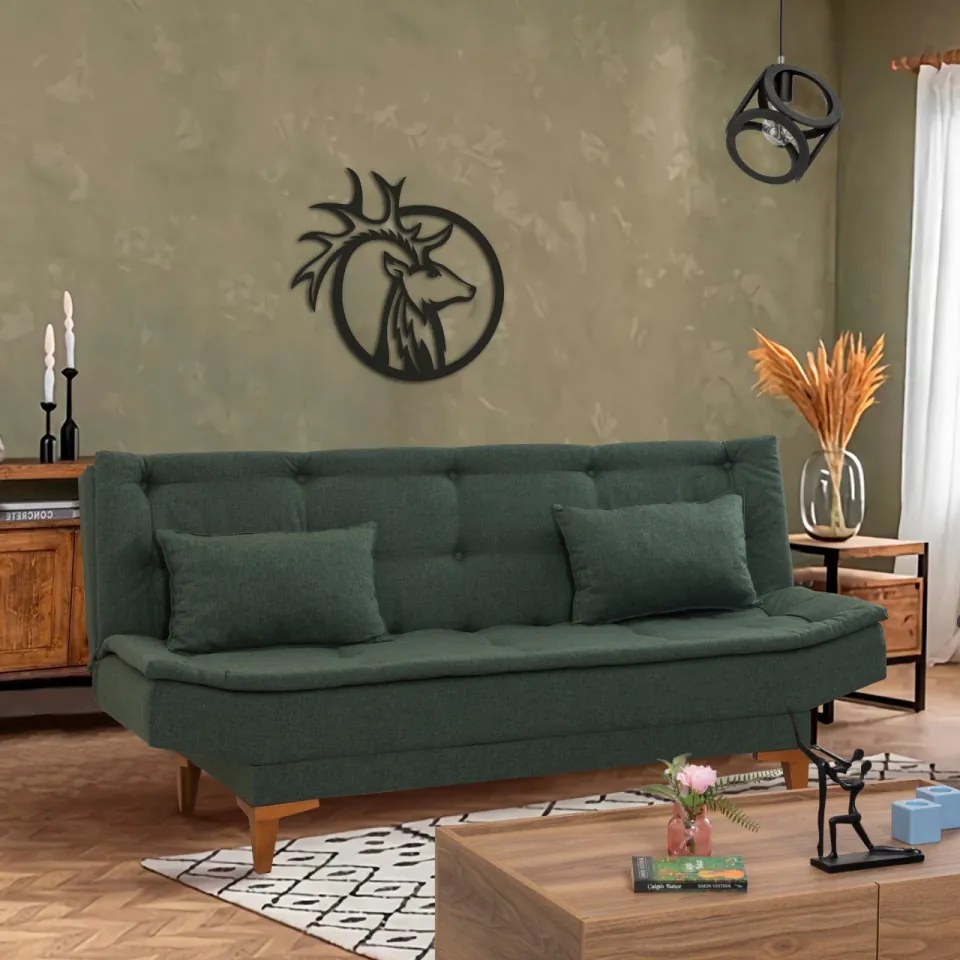 Canapea 3 Locuri, Lemn Solid, Santo, Verde