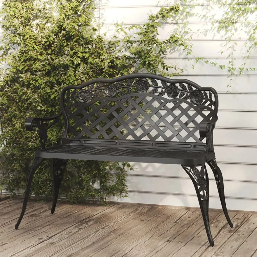 317744 vidaXL Bancă de grădină, negru, 108 cm, aluminiu turnat