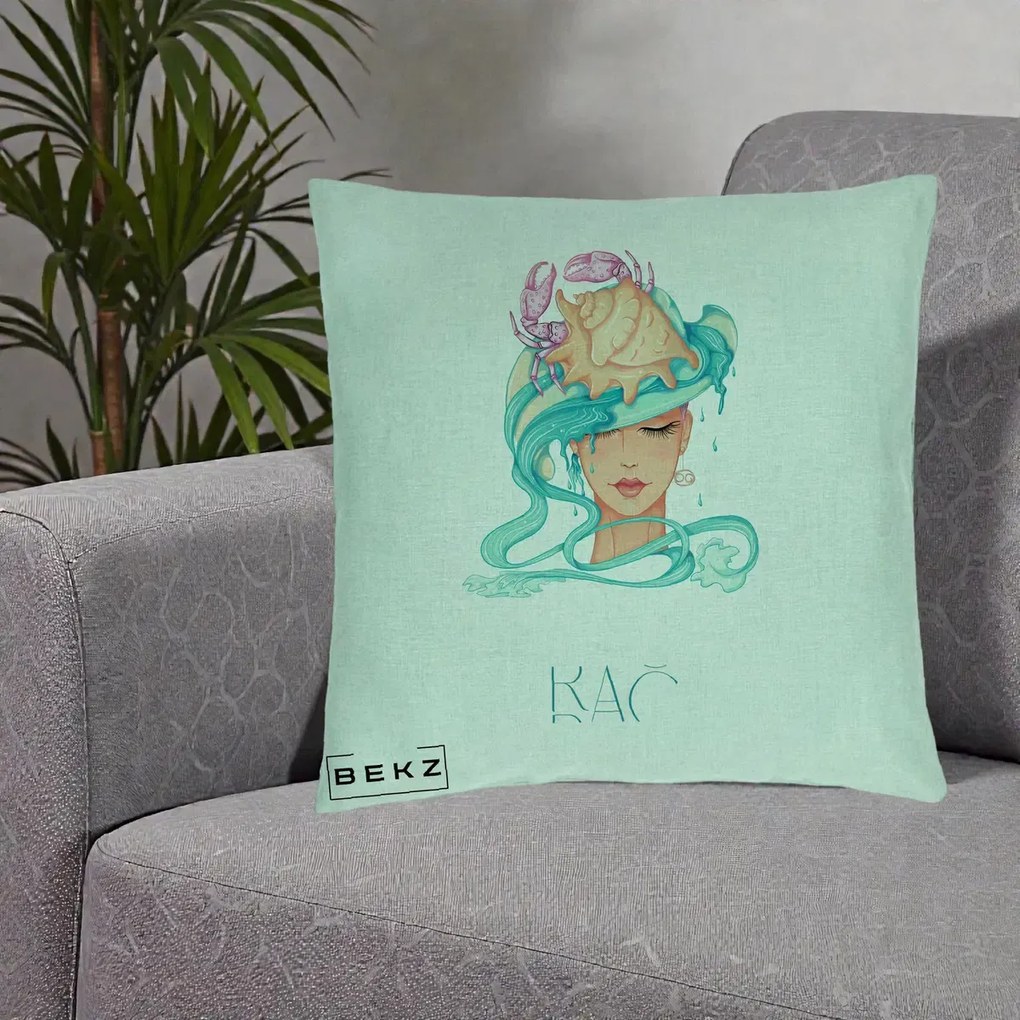 Perna Personalizata Zodie Rac, 40x40 cm, Verde Menta, Husa Detasabila, Perna Inclusa, BEKZ®