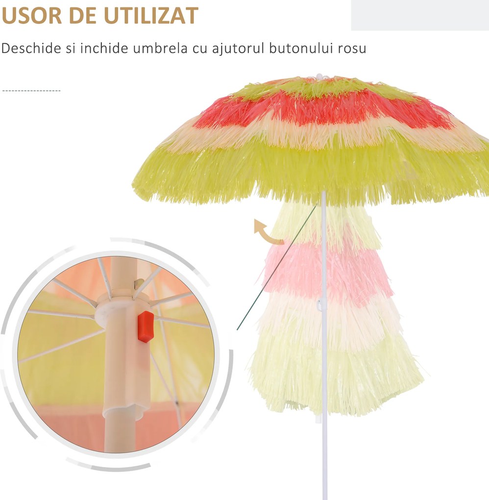 Outsunny Umbrelă Hawaiană Portabilă, Acoperitoare Ø160cm, Impermeabilă, Înălțime până la 180cm
