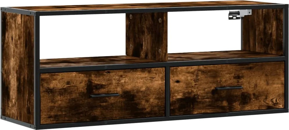 vidaXL Dulap TV stejar fumuriu 100x31x39,5 cm, lemn prelucrat și metal