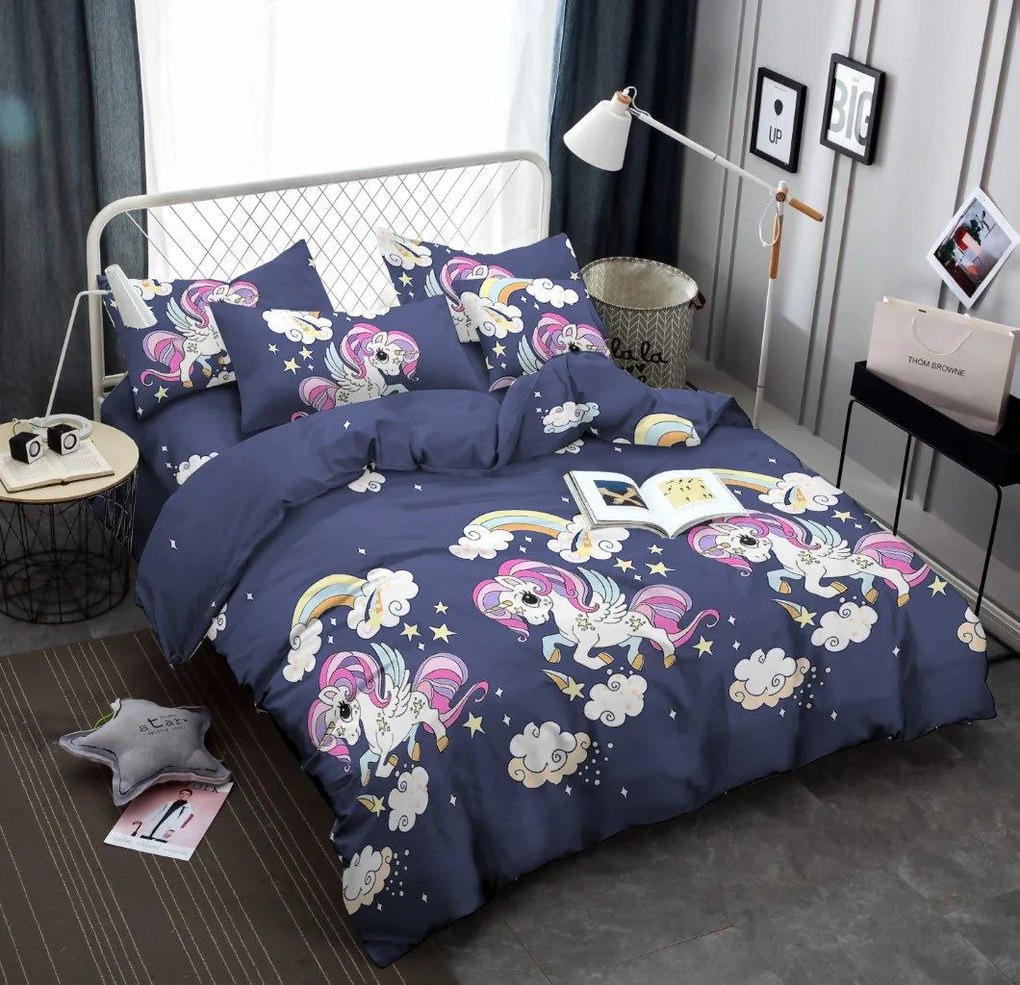 Lenjerie de pat pentru copii din microfibra UNICORN albastru Dimensiune lenjerie de pat: 70 x 80 cm | 140 x 200 cm