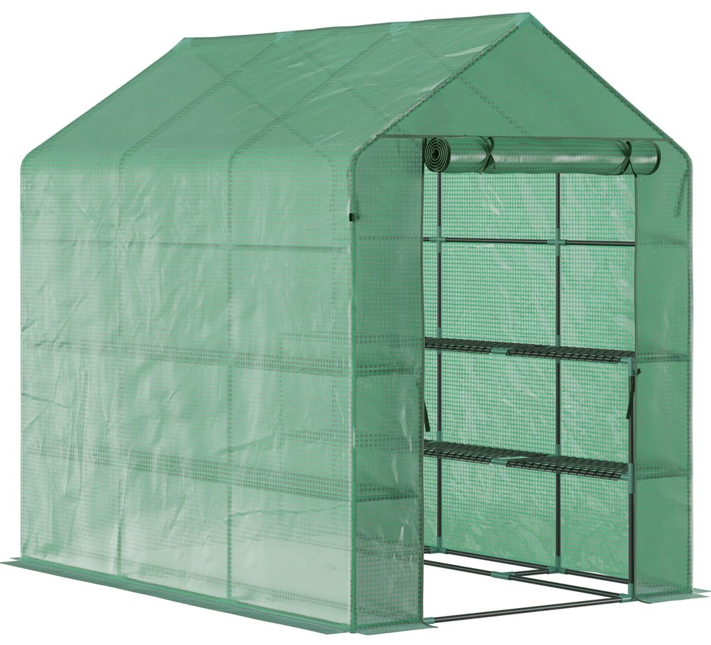 Outsunny Sera de Gradina cu 2 Rafturi pentru plante, legume, fructe din PE si Otel, 214x143x195cm - Verde | Aosom Ro