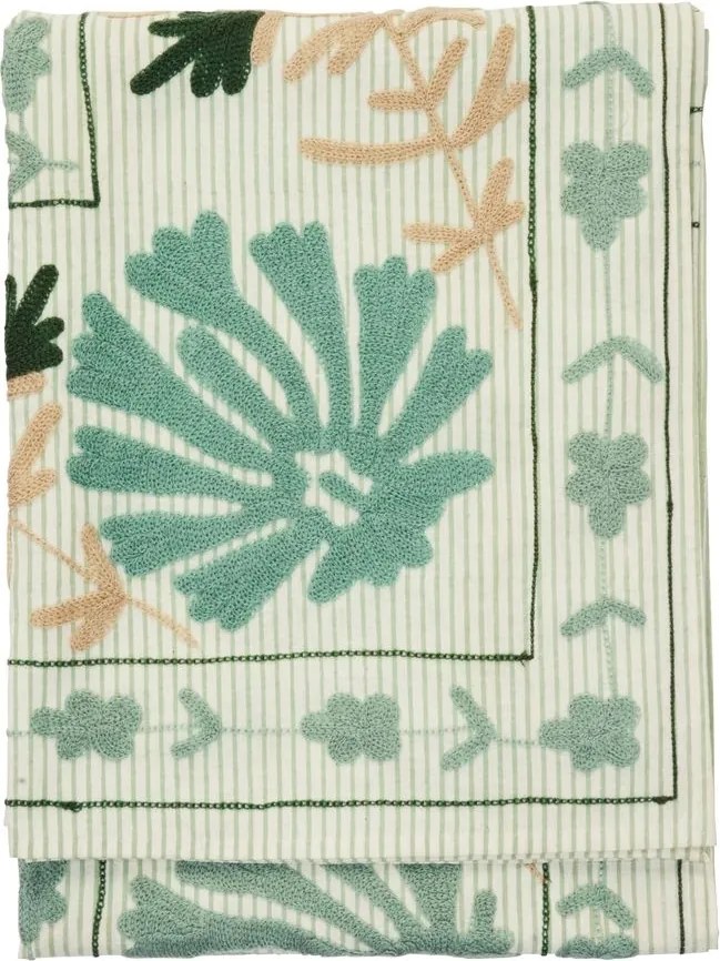 Pătură din bumbac brodată manual cu motive suzani, 130×180 cm, „Suzani Green"
