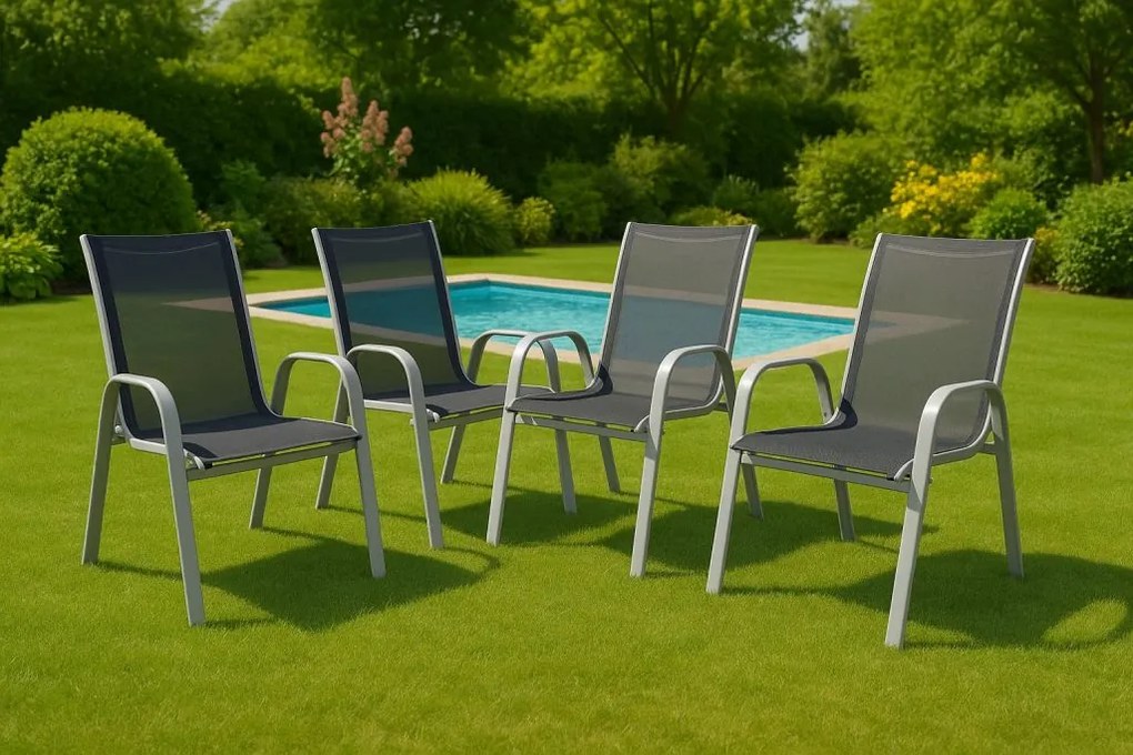 Scaune de grădină stivuibile, set 4 bucăți, cu spătar înalt