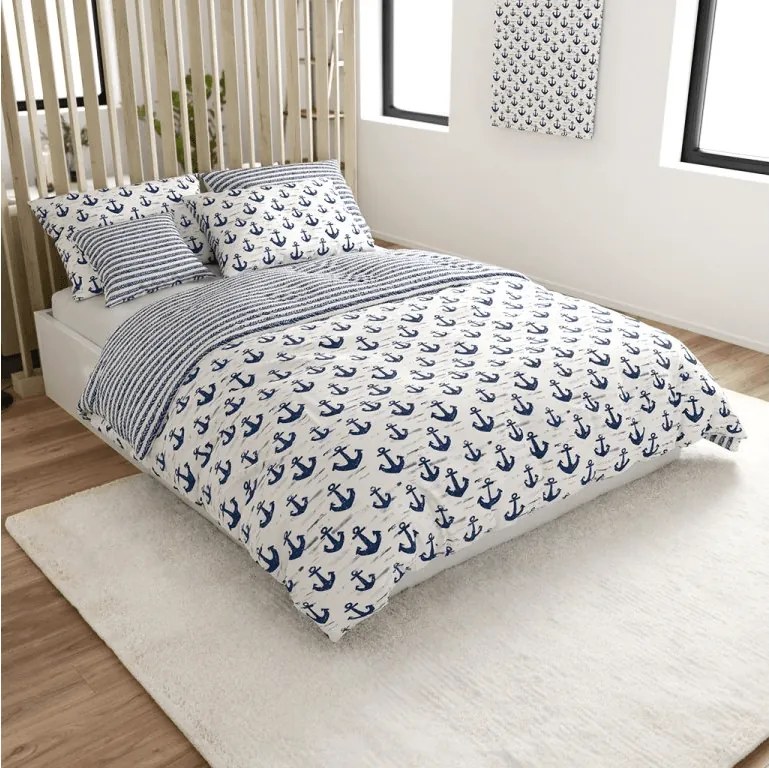 Lenjerie de pat din bumbac NAVYSTA POLY albastru-alb Dimensiune lenjerie de pat: 2 buc 70 x 90 cm | 200 x 220 cm