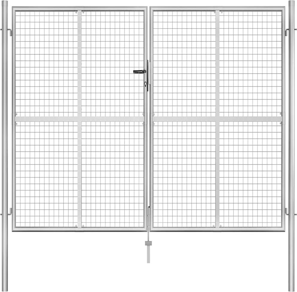 vidaXL Poartă de grădină din oțel galvanizat, argintiu, 300x200 cm