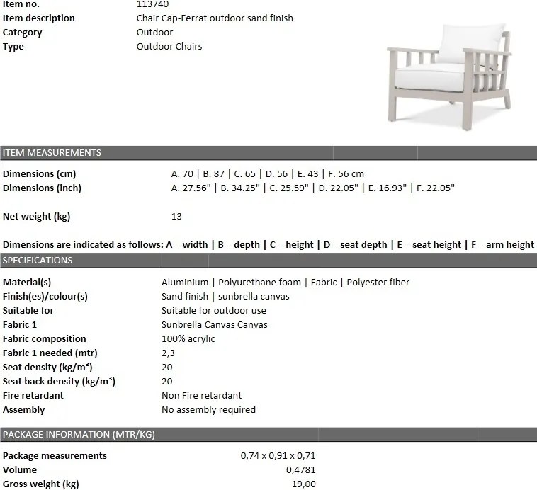 Fotoliu de interior/ exterior elegant design LUX Cap-Ferrat, sand 113740 HZ