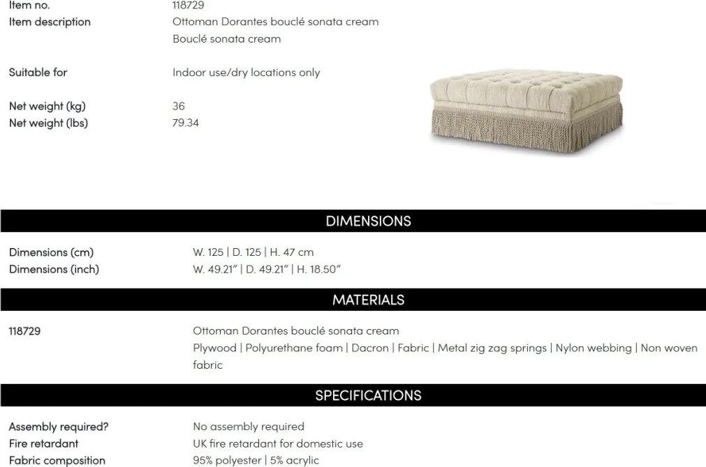 Taburete design LUX Dorantes, Boucle sonata crem