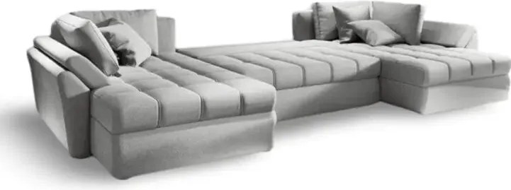 Colțar extensibil dumonde cu ladă de depozitare si sezut confortabil din spuma high-density, Loana U Enjoy Silver 355x185 cm