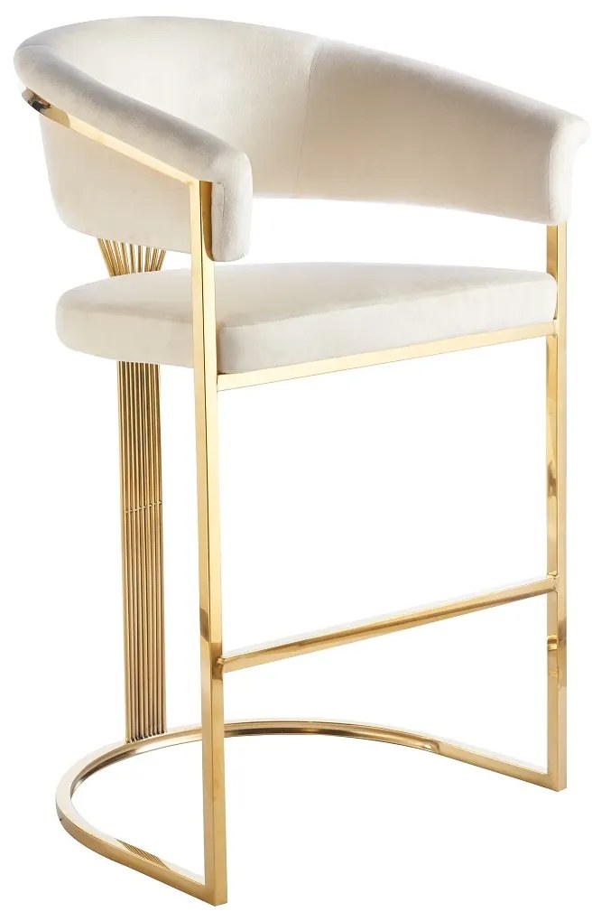 Scaun bar, cadru metalic auriu, catifea, Bej/Auriu