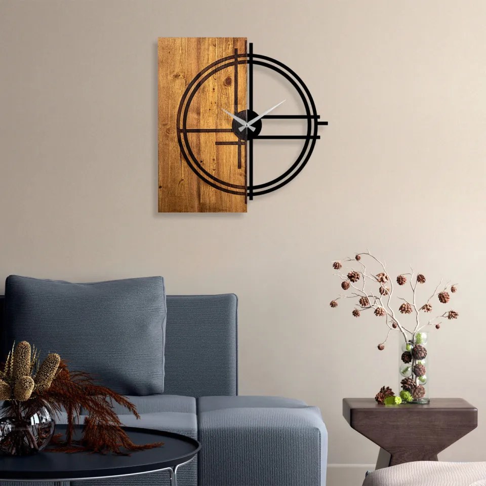 Ceas Decorativ de Perete Wooden Clock 38, Lemn / Metal