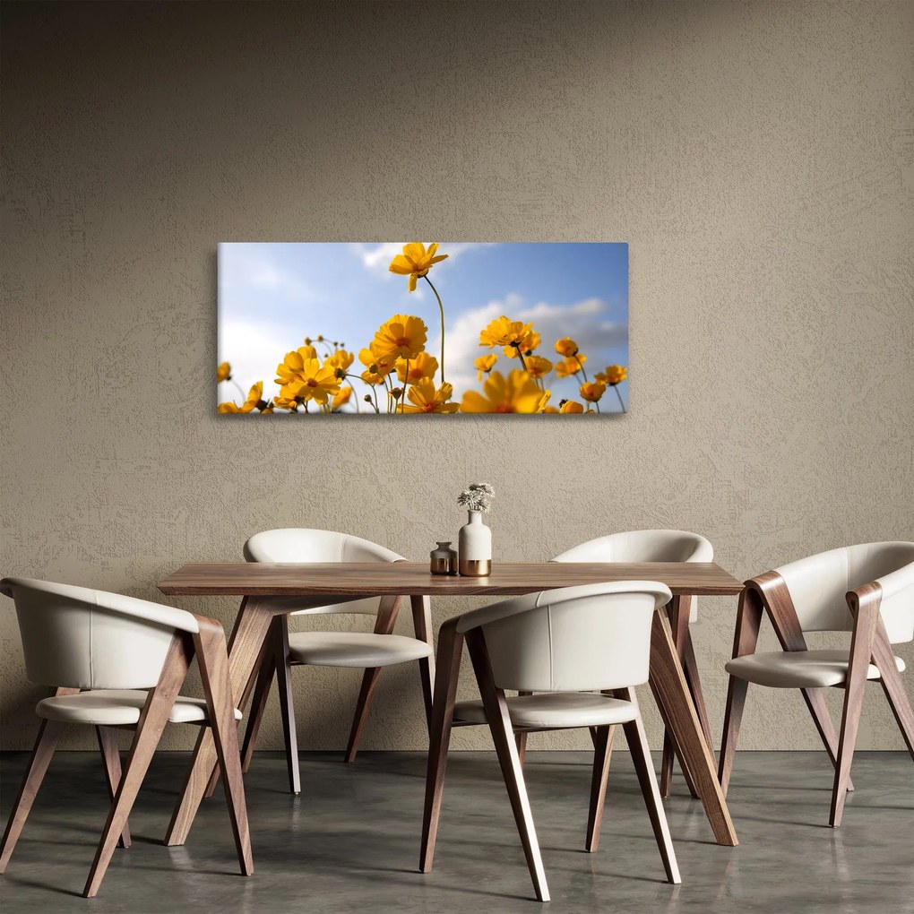 Tablou - Câmp cu flori galben deschis (120x50 cm)