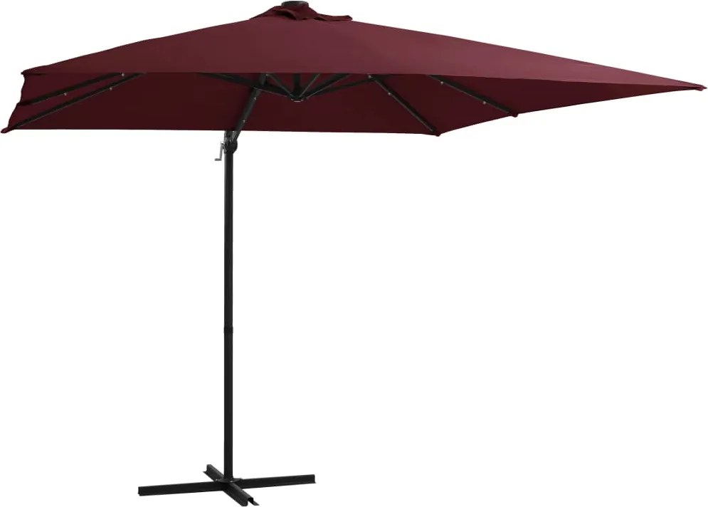 vidaXL Umbrelă în consolă de grădină cu LED-uri, roșu bordo 250x250 cm