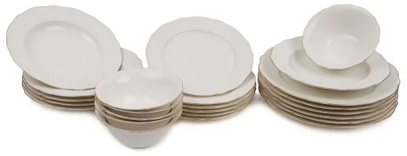 Set de veselă din porțelan, 24 piese, alb/auriu