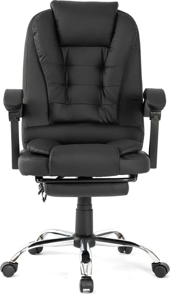 RESIGILAT- Scaun directorial, Masaj în perna lombară, Suport picioare, Rabatabil, piele PU, Negru